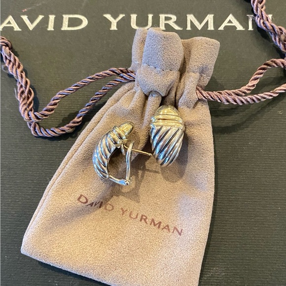 Authentic David Yurman Two Tone SS/ 14K Gold  Pierced Omega Clip Back Earrings - Picture 4 of 8